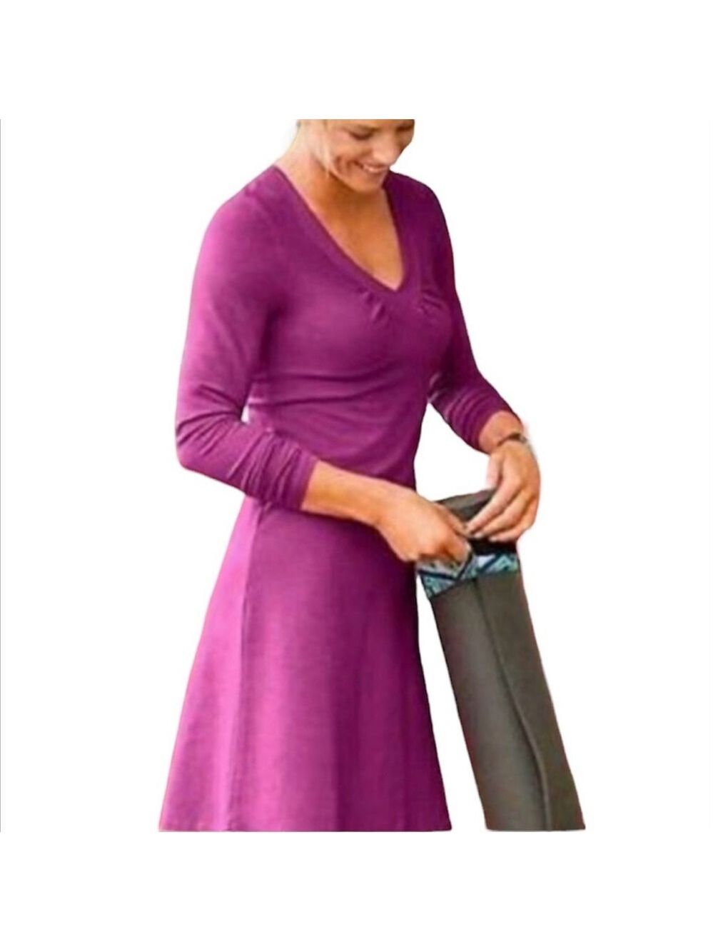 Athleta Senorita Long Sleeve V-neck Dress Women S Purple